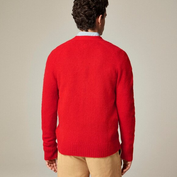 J Crew Wool Cardigan Mens Medium Red Sweater Fuzzy Hairy Brushed Button Up - Picture 2 of 5